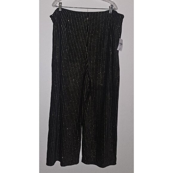 NEW Forever 21 Black Velvet Pants Metallic Gold Stripes Wide Leg Size 3X Holiday - Picture 4 of 16